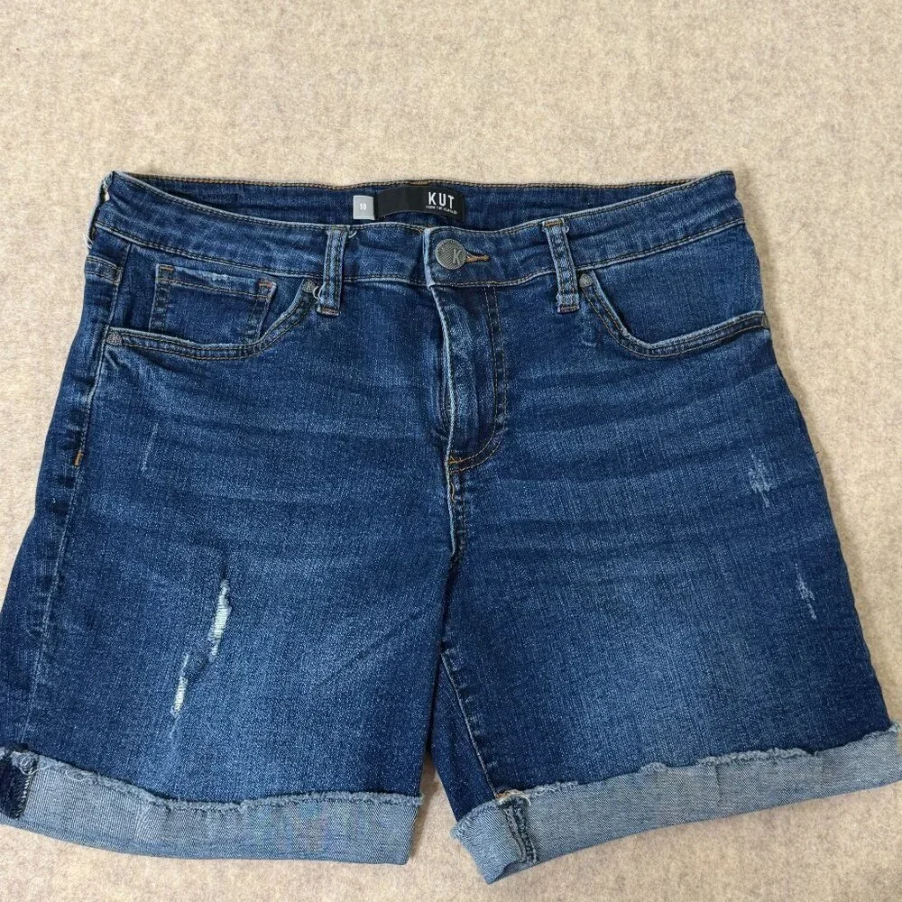 KUT From The Kloth Denim Shorts Size 10 Distressed Cuffed Stretch - Picture 1 of 15